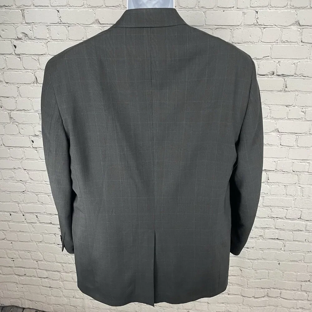 Austin Reed Grey Blue Check 2 Button Vented Blazer Sport Coat USA Made Size 44L